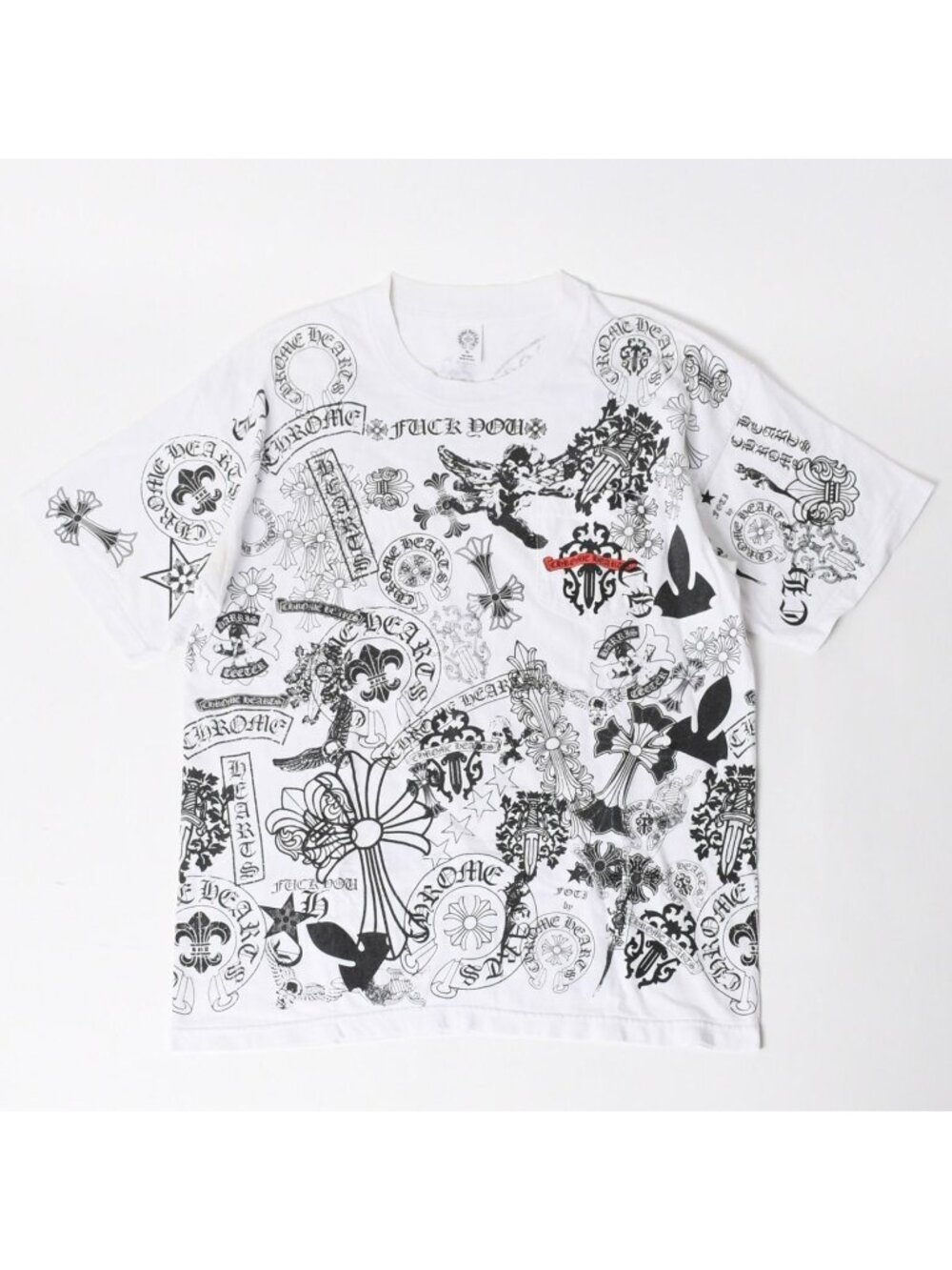 Chrome Hearts Pocket T-Shirt CH Cross Cemetery Horseshoe Dagger Star Foti White